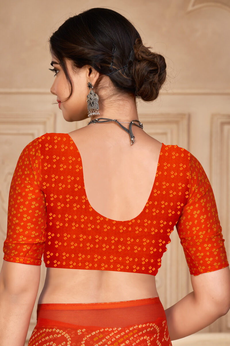 Fetching Orange Color Chiffon Fabric Bandhani Print Saree With Stylish Blouse - Image 2