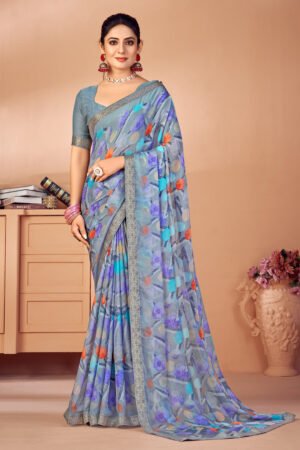 Gorgeous Grey Color Chiffon Fabric Simple Printed Casual Saree