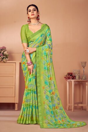 Attractive Green Color Chiffon Fabric Casual Printed Saree