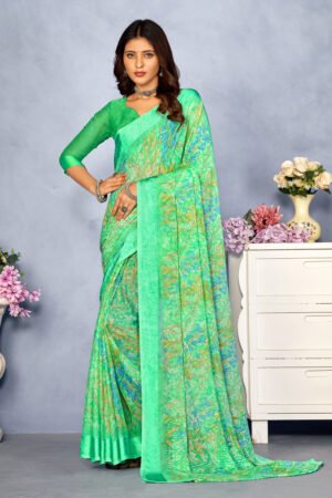 Graceful Sea Green Color Chiffon Fabric Daily Wear Printed Saree
