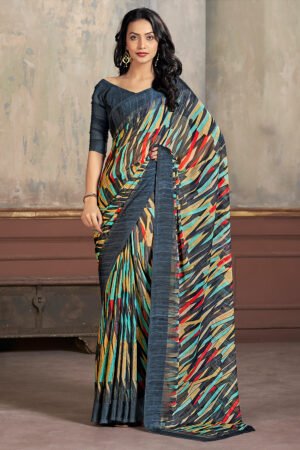 Appealing Grey Color Chiffon Fabric Printed Saree