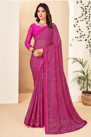 Attractive Magenta Color Chiffon Fabric Printed Uniform Saree