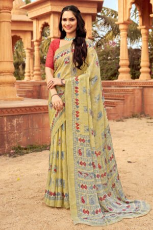 Attractive Beige Printed Chiffon Daily Wear Saree