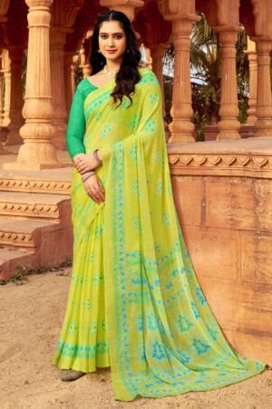 Beautiful Chiffon Printed Green Saree