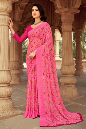 Chiffon Pink Color Printed Saree