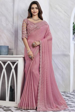 Border Work On Art Silk Fabric Bewitching Saree In Pink Color