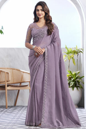 Art Silk Fabric Lavender Color Delicate Saree With Border Work