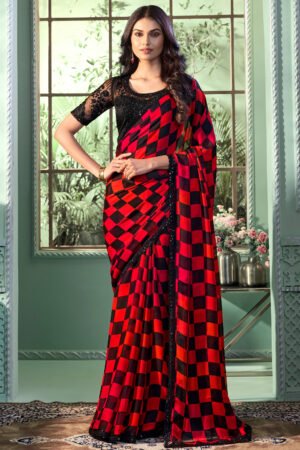 Chiffon Fabric Red Color Saree With Winsome Border Work