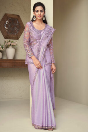 Trendy Art Silk Fabric Lavender Color Border Work Saree With Jacket