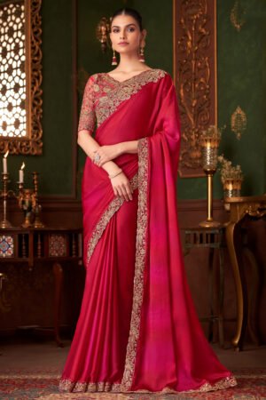 Rani Radiance Lace Border Work Chiffon Saree