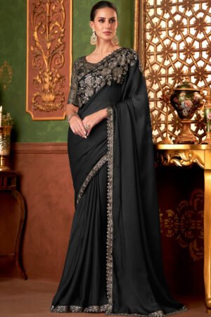 Celestial Silk Chiffon Fabric Lace Work Saree