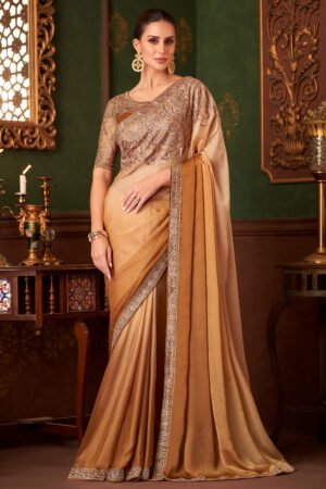Dazzling Brown Chiffon Satin Function Saree
