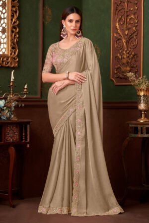 Luxe Beige Color Lace Work Saree