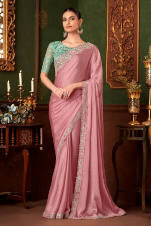 Shimmering Silk Chiffon Fabric Lace Border Saree