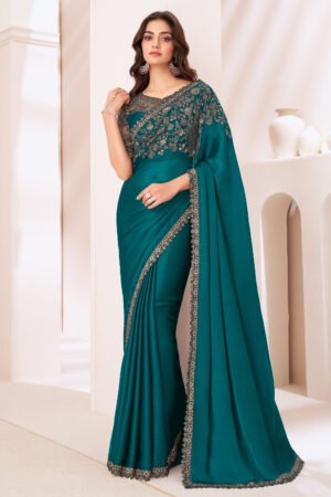 Shimmering Chiffon Satin Fabric Embroidered Saree
