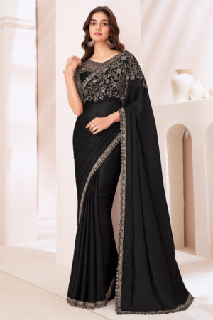 Timeless Black Color Chiffon Satin Fabric Function Saree