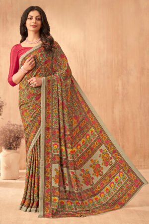 Crepe Silk Maroon Uniform Saree