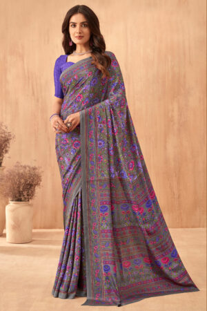 Purple Premium Crepe Silk Uniform Saree
