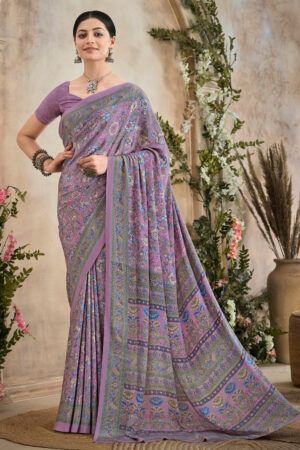 Lavender Premium Crepe Silk Nurse Uniform Saree