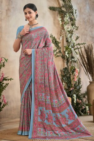 Printed Casual Uniform Saree In Grey Color