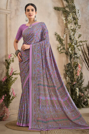 Lavender Printed Daily Wear Uniform Saree