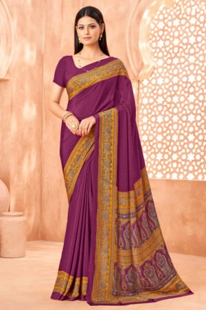 Magenta Crepe Silk Printed Uniform Saree