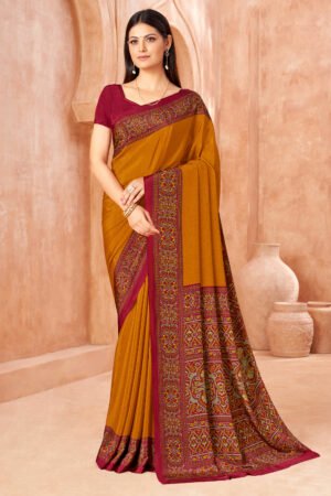 Mustard Premium Crepe Silk Uniform Saree