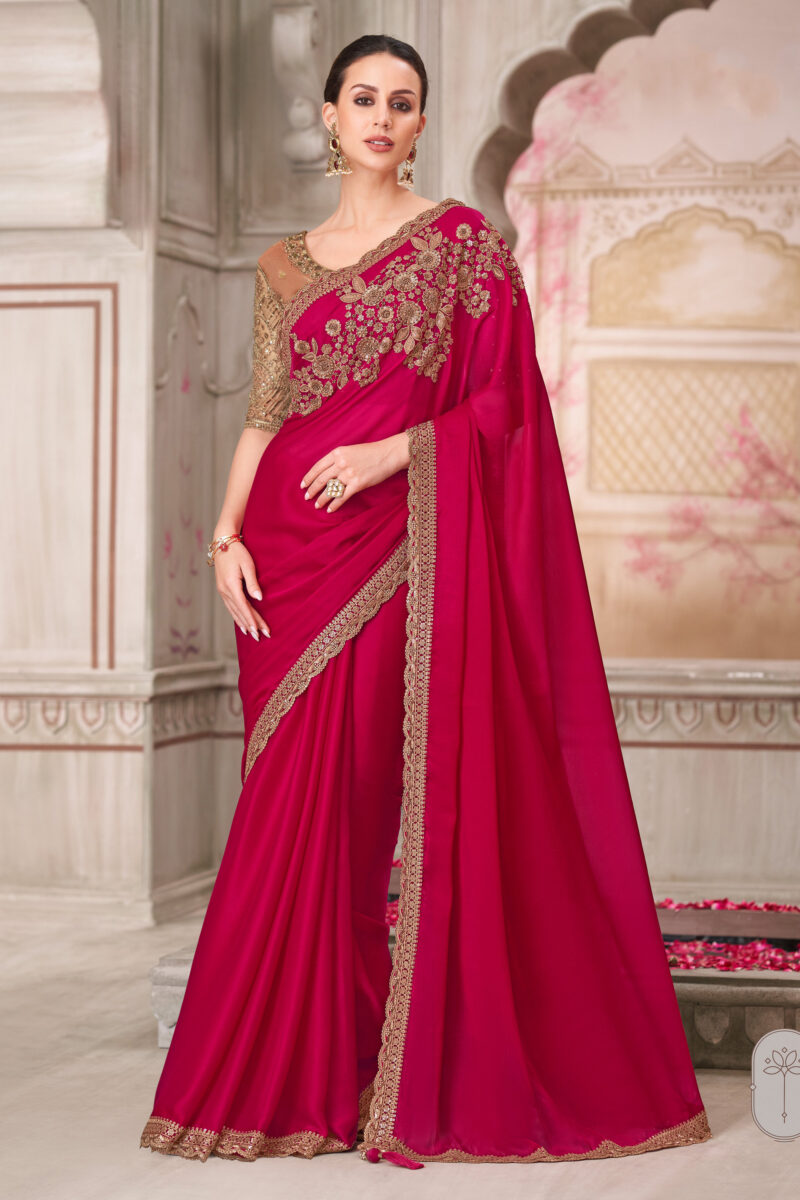 Rani Satin Silk Lace Border Work Saree