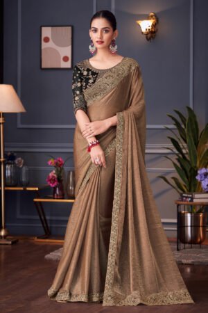 Embroidered Lace Border Work Cream Saree